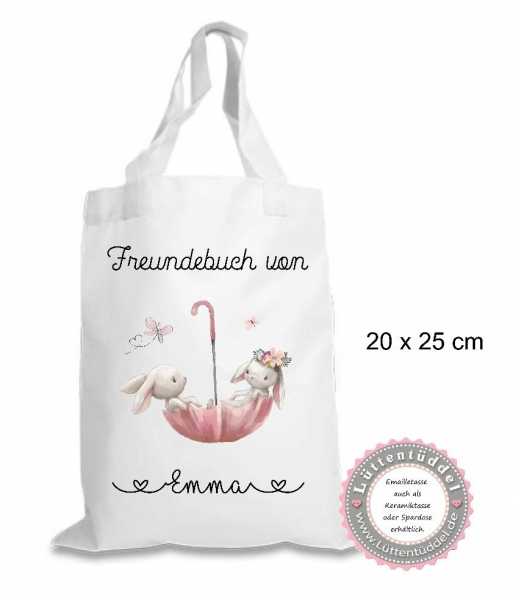 zuckersüße Freundebuchtasche Tasche Hase (personalisiert) Freund Kindergarten Schule Wunschname KITA Kindergarten Einschulung Lüttentüddel®
